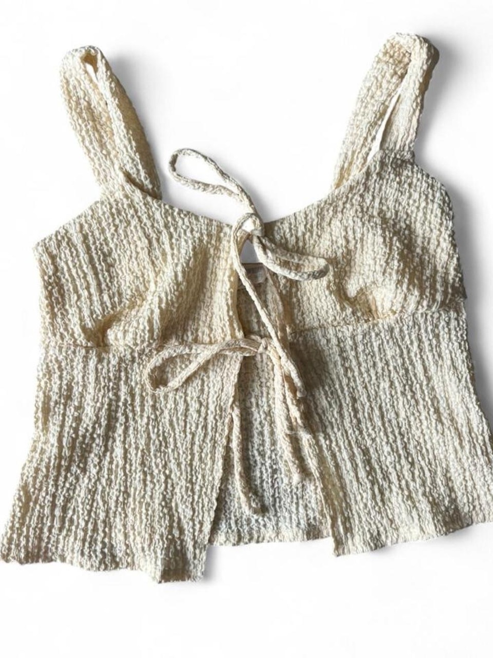 Butter Yellow Textured Tie-Front Tank Top